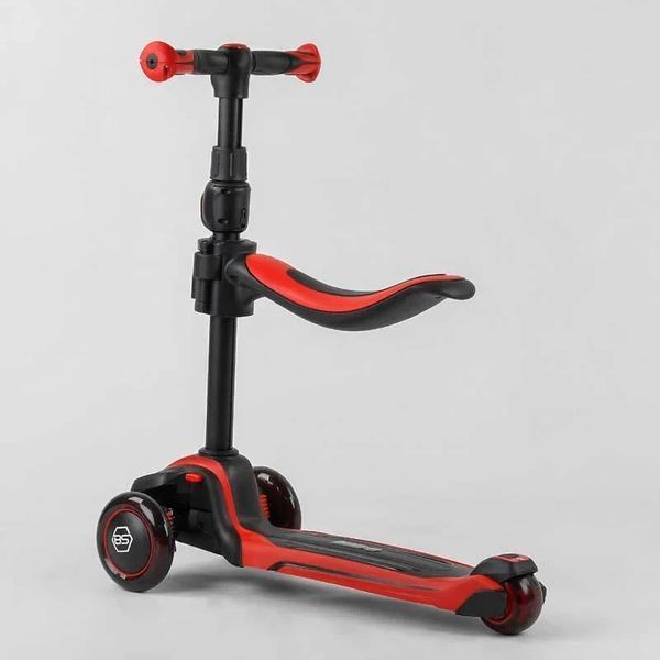 Дитячий триколісний самокат із сидінням 2в1 Best Scooter JS-10711 Червоний, від 1,5 до 8 років, самокат-біговел JS-10711 фото
