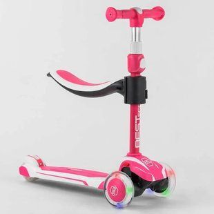 Самокат триколісний із сидінням 2в1 від 1,5 до 8 років Best Scooter JS-41008/63204 Рожевий, самокат-біговел JS-41008/63204 фото
