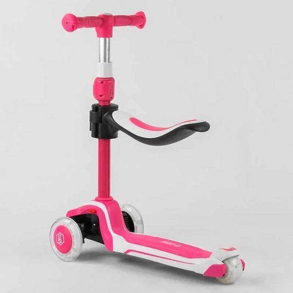 Самокат триколісний із сидінням 2в1 від 1,5 до 8 років Best Scooter JS-41008/63204 Рожевий, самокат-біговел JS-41008/63204 фото
