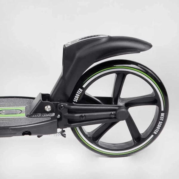 Самокат двоколісний великий Best Scooter L-22066 Зелений, PU 200 мм, амортизація, ручне гальмо, до 100 кг L-22066 фото