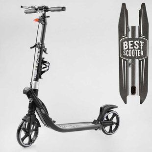 Самокат двоколісний великий Best Scooter L-36375 Чорний, PU 200 мм, амортизація, ручне гальмо, до 100 кг L-36375 фото