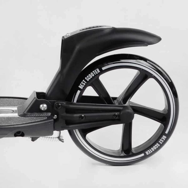 Самокат двоколісний великий Best Scooter L-36375 Чорний, PU 200 мм, амортизація, ручне гальмо, до 100 кг L-36375 фото