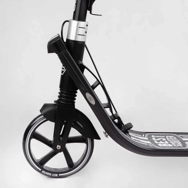 Самокат двоколісний великий Best Scooter L-36375 Чорний, PU 200 мм, амортизація, ручне гальмо, до 100 кг L-36375 фото