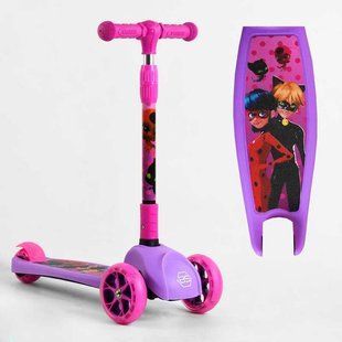 Самокат триколісний для дівчинки 80277 Best Scooter зі світними колесами PU, Фіолетовий 80277 фото