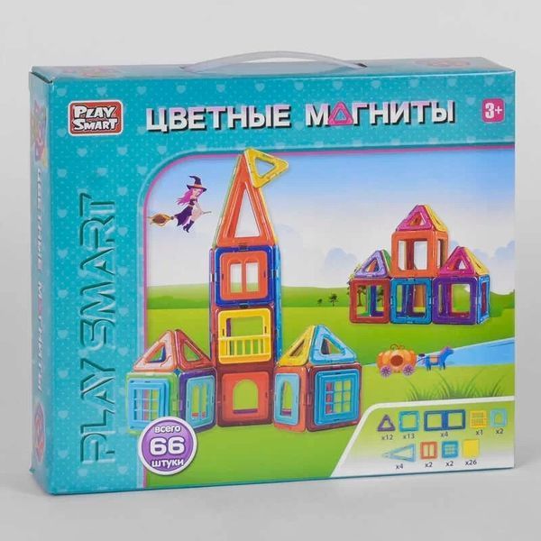 Конструктор магнітний 2464 Play Smart, Будиночки, із 66 деталей 2464 фото