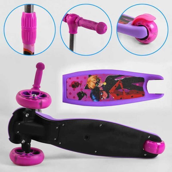Самокат триколісний для дівчинки 80277 Best Scooter зі світними колесами PU, Фіолетовий 80277 фото