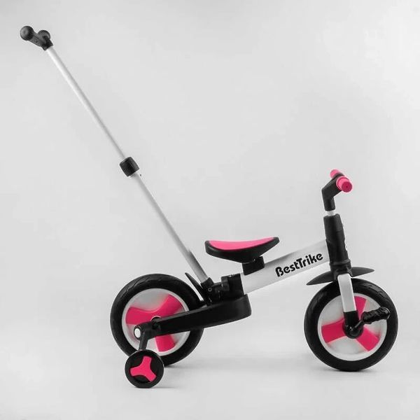 Біговел веловипед трансформер 3в1 з батьківською ручкою Best Trike 55475 колеса PU 10 дюймів, Рожевий 23031 фото