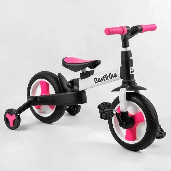 Біговел веловипед трансформер 3в1 з батьківською ручкою Best Trike 55475 колеса PU 10 дюймів, Рожевий 23031 фото