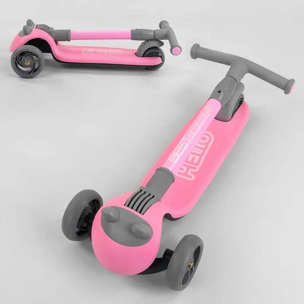 Складаний самокат триколісний для дівчинки Рожевий D-0558 Best Scooter зі світними колесами PU D-0558 фото
