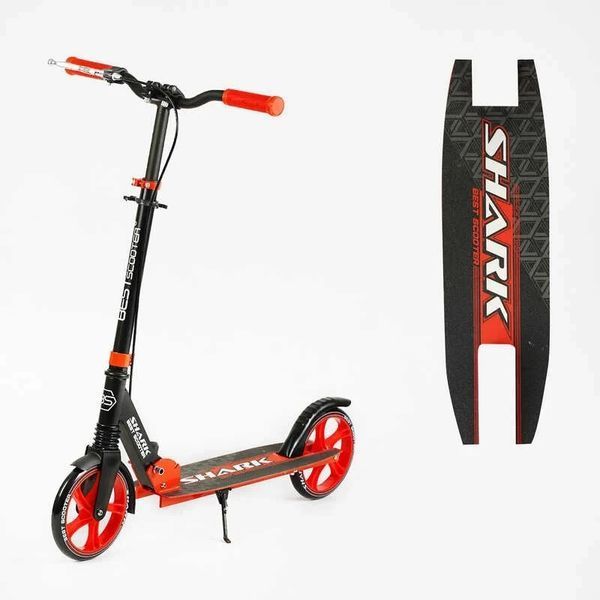 Самокат двоколісний Scooter SHARK S &mdash; 31858 Чорний, з ручним гальмом, колеса PU &mdash; 20 см, 1 амортизатор S - 31858 фото