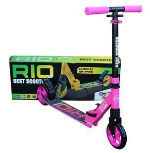 Дитячий самокат двоколісний для дівчинки Scooter Rio R-21071 Рожевий, колеса PU 145 мм, передній амортизатор R-21071 фото