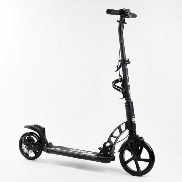 Самокат двухколесный Best Scooter 92228 Черный, колеса PU 23см/20см, 2 амортизатора, дисковый тормоз, до 100кг 92228 фото
