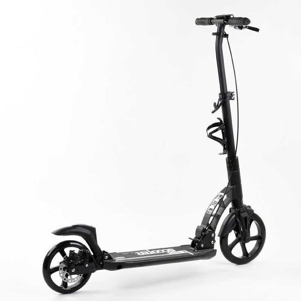 Самокат двухколесный Best Scooter 92228 Черный, колеса PU 23см/20см, 2 амортизатора, дисковый тормоз, до 100кг 92228 фото