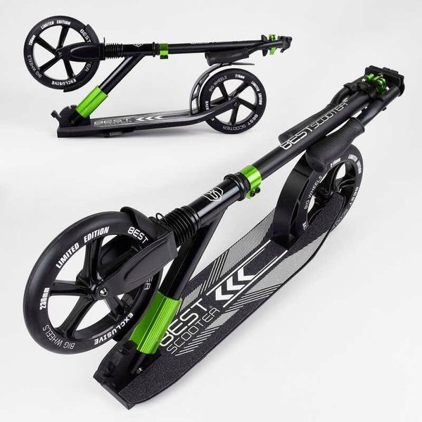 Дитячий двоколісний самокат Best Scooter 72284 Чорно-зелений, до 100 кг, колеса PU-230/215мм 72284 фото