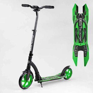 Самокат двоколісний з великими колесами Best Scooter 52266 Зелений, з амортизатором, PU 23/20 см, до 100 кг 52266 фото