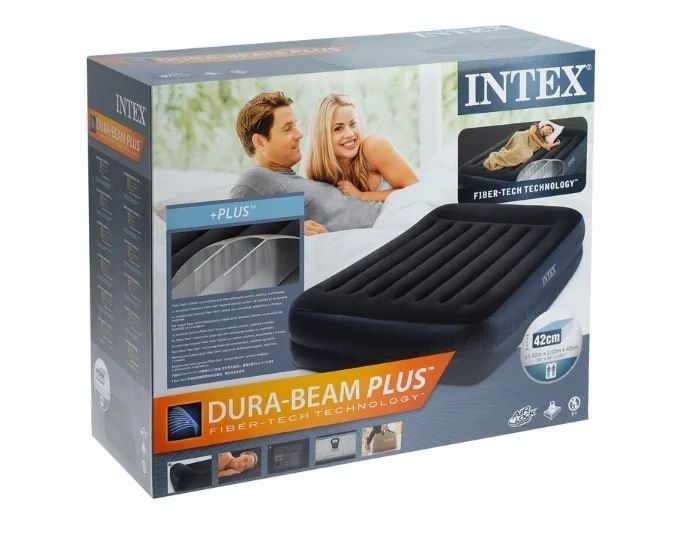 Ліжко надувне двомісне 152х203х42 см Intex 64124, з електронасосом, підголівником, матрац двоспальний 64124 М фото