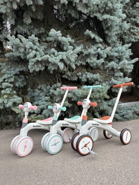 Дитячий велосипед-біговів з батьківською ручкою Best Trike BST-565 Біло-рожевий, рама нейлон BST-307 фото