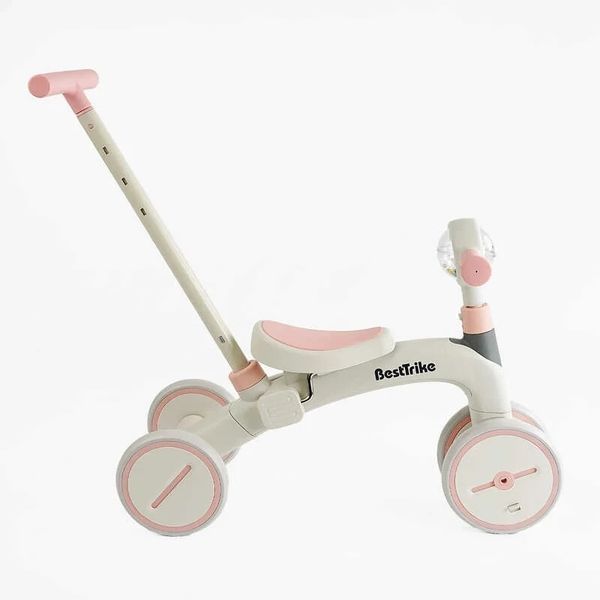 Дитячий велосипед-біговів з батьківською ручкою Best Trike BST-565 Біло-рожевий, рама нейлон BST-307 фото